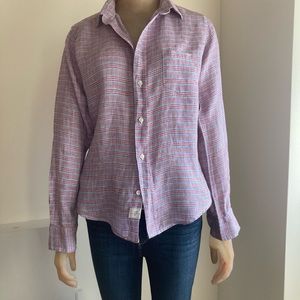 Frank and Eileen, blue and red check, linen button down shirt. Size small.